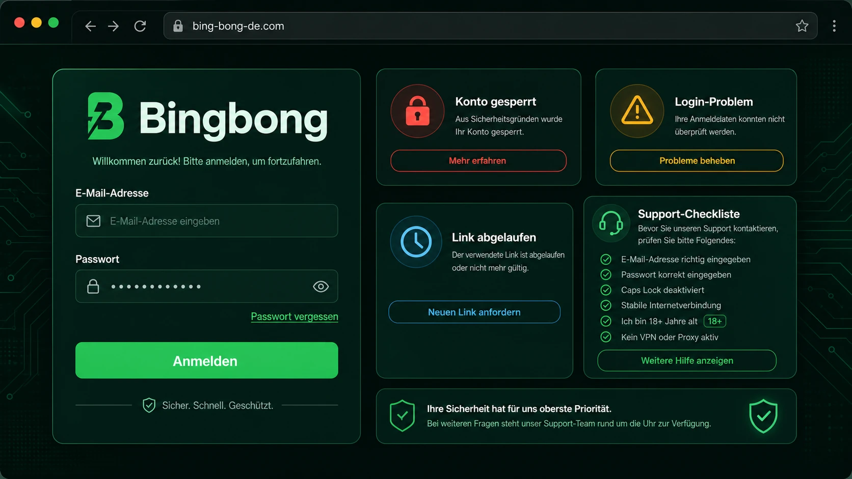 Passwort vergessen, Sperre und Login-Probleme
